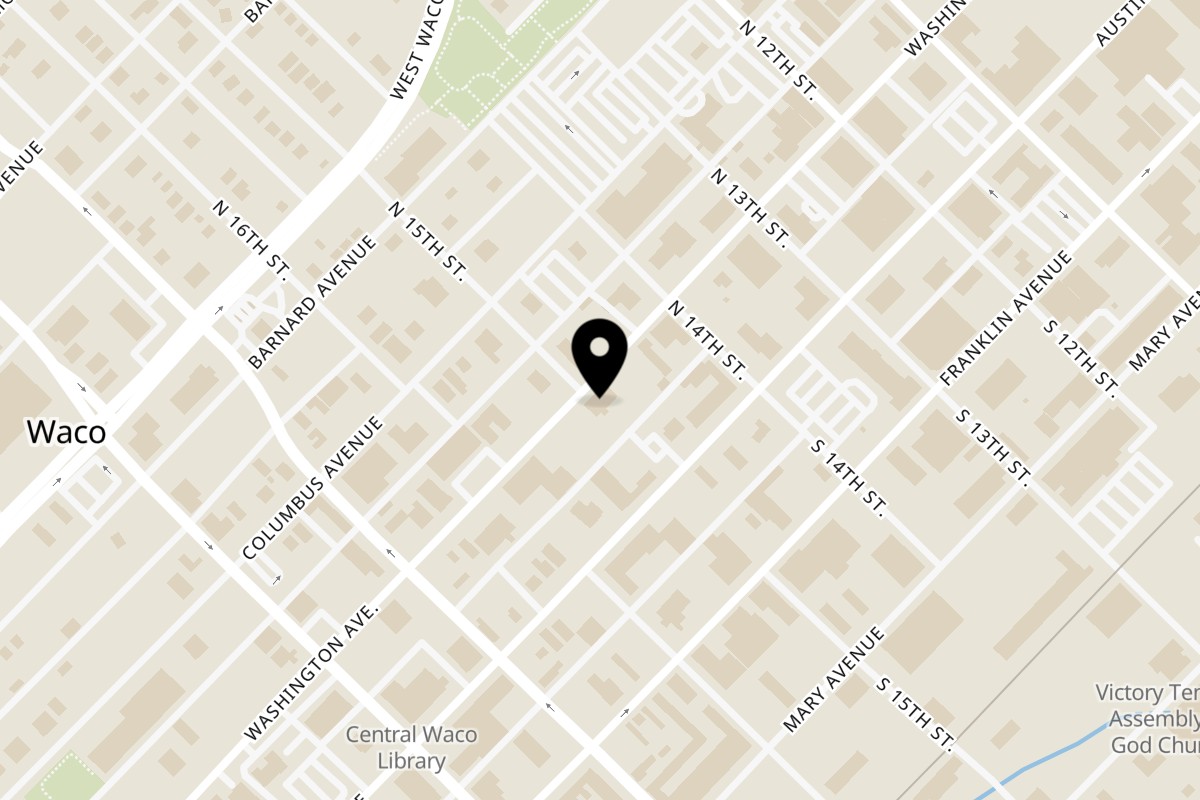 Map showing the location of 1424 Bistro on 1424 Washington Ave in Waco